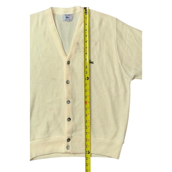 VTG IZOD Lacoste Cardigan Sweater Cream V Neck Button‎ Up Acrylic Mens Sz M - Picture 4 of 10